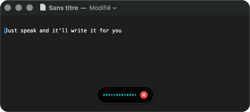 The Plume indicator while dictating in a text editor