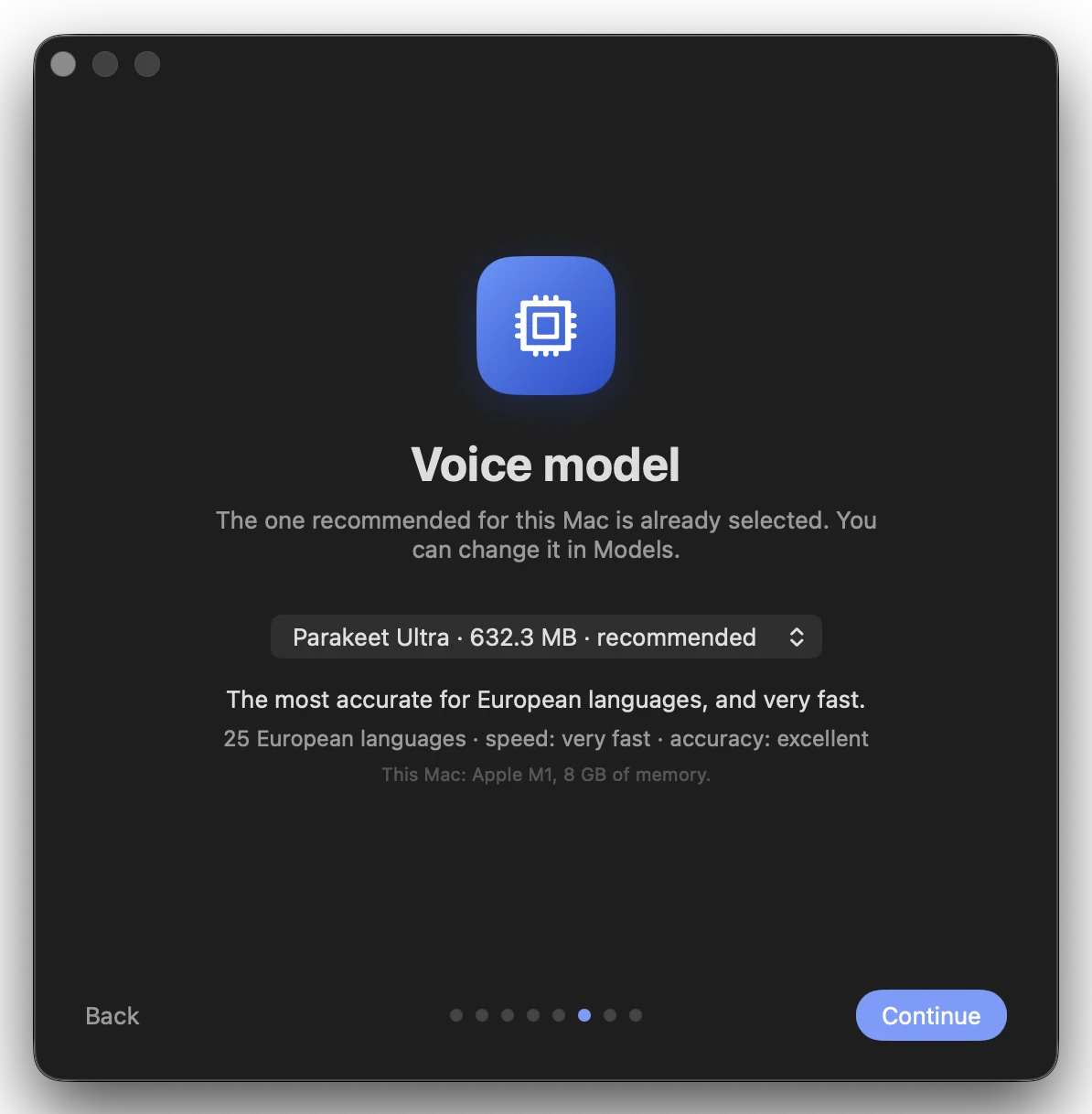 Setup assistant, voice model