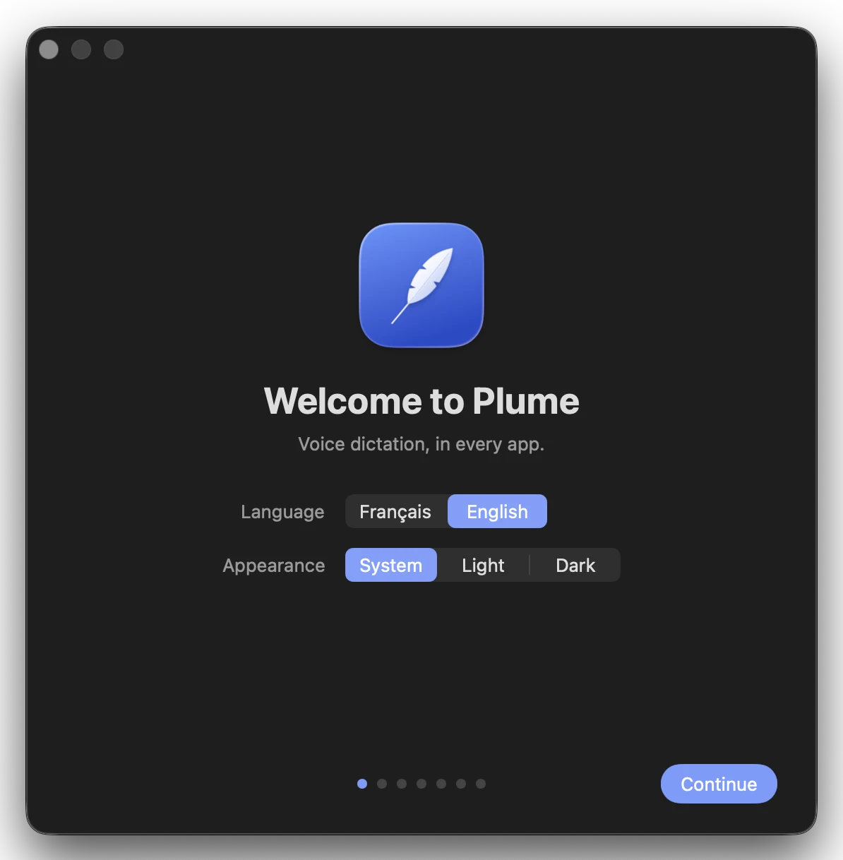 Setup assistant, welcome